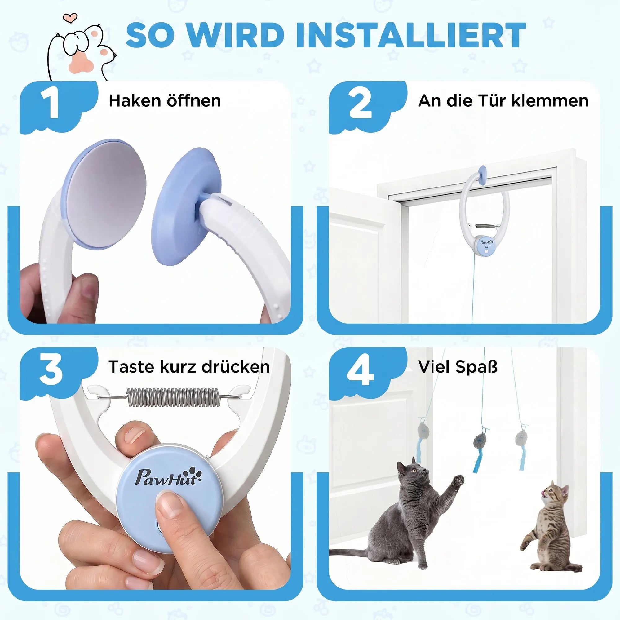 Interaktyvaus žaislo katėms tvirtinimas ant durų