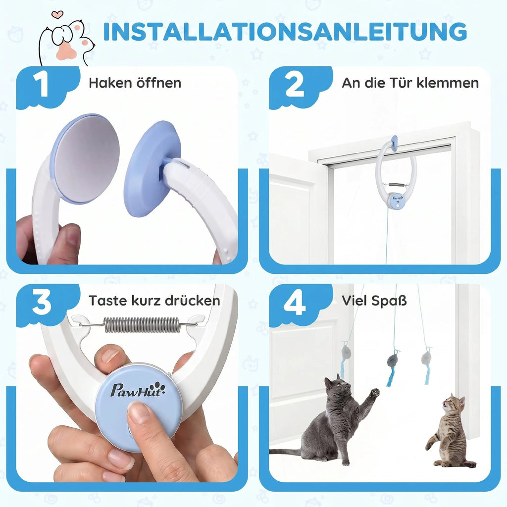 Interaktyvus žaislas katėms su ant durų kabinama pele, USB, baltas