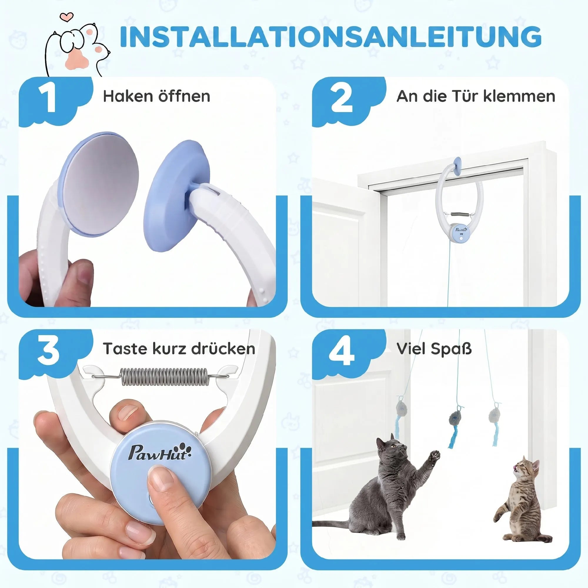 Interaktyvus žaislas katėms su ant durų kabinama pele, USB, baltas