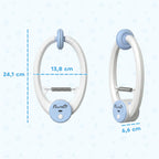 Žaislo matmenų schema: aukštis 24,1 cm, plotis 13,8 cm, gylis 6,6 cm