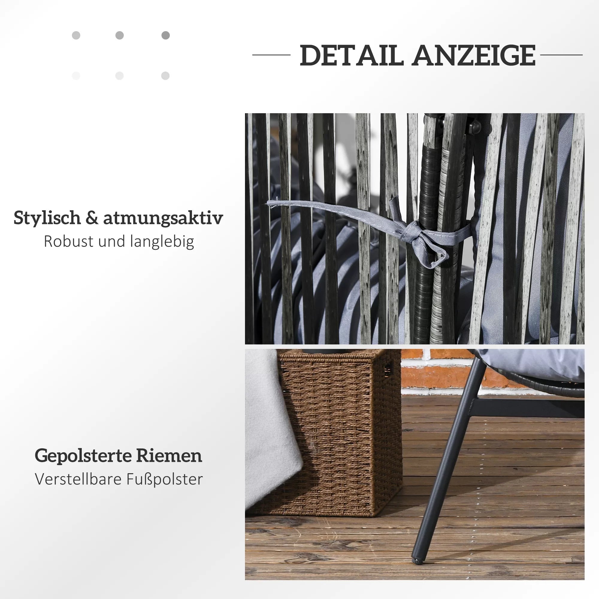 Rattan kėdė Lauko kėdė Sodo kėdė, PE-rattan, 89 cm x 75 cm x 143 cm, pilka+juoda