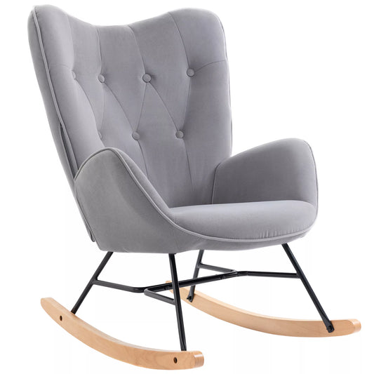 Supamasis krėslas su dygsniavimu, medinėmis pavažomis, aksomo išvaizda, iki 150 kg, šviesiai pilkas