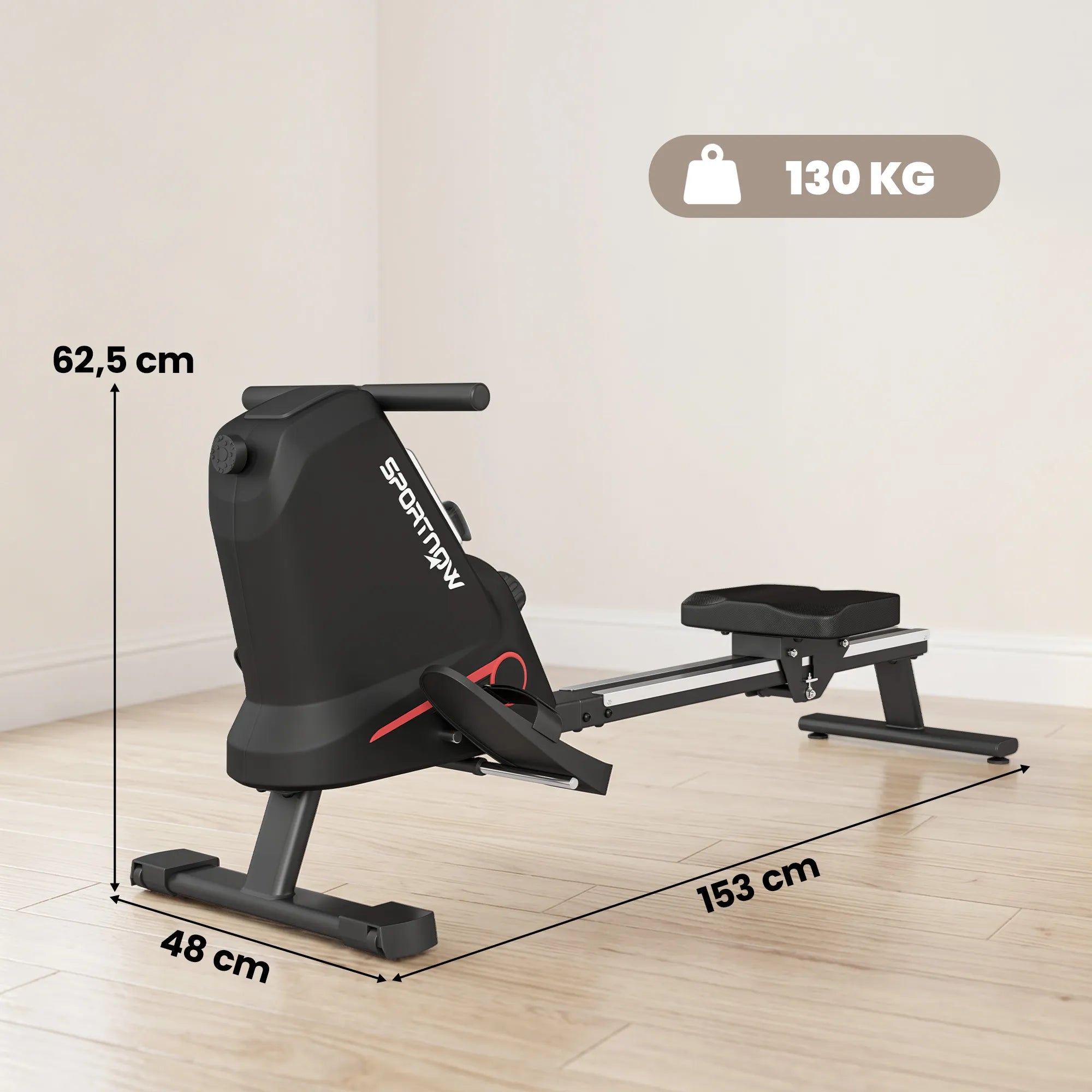 Irklavimo treniruoklis magnetinis su 16 pasipriešinimo lygių iki 130 kg juodas