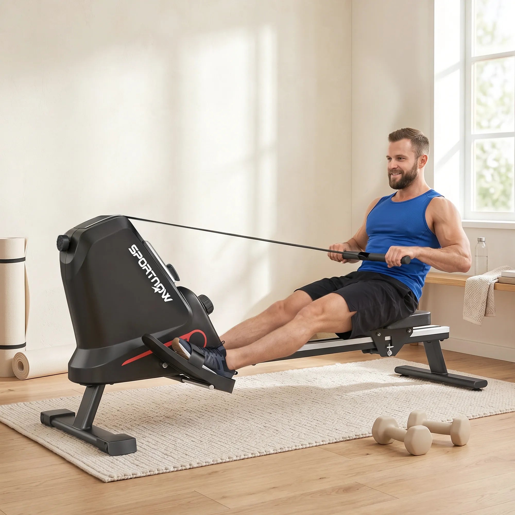 Irklavimo treniruoklis magnetinis su 16 pasipriešinimo lygių iki 130 kg juodas