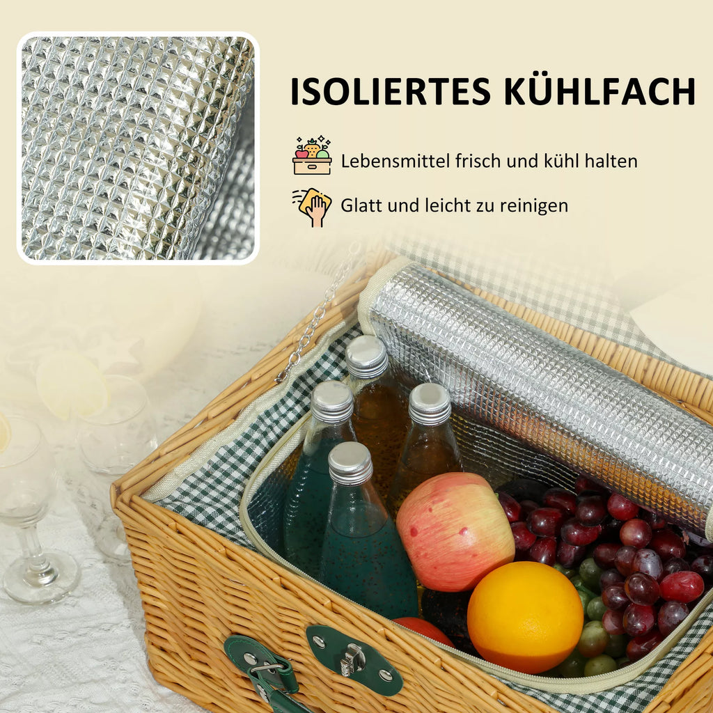 Iškylų krepšys su indų komplektu ir šaltkrepšiu 2 asmenims, rudas