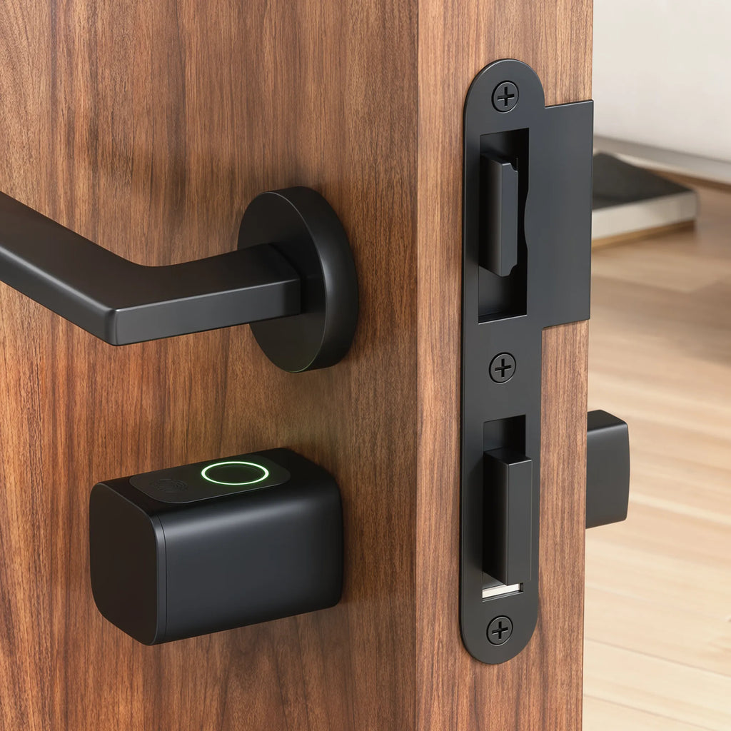 Išmanus durų cilindras 5 viename: piršto atspaudas, kodas, programėlė, NFC