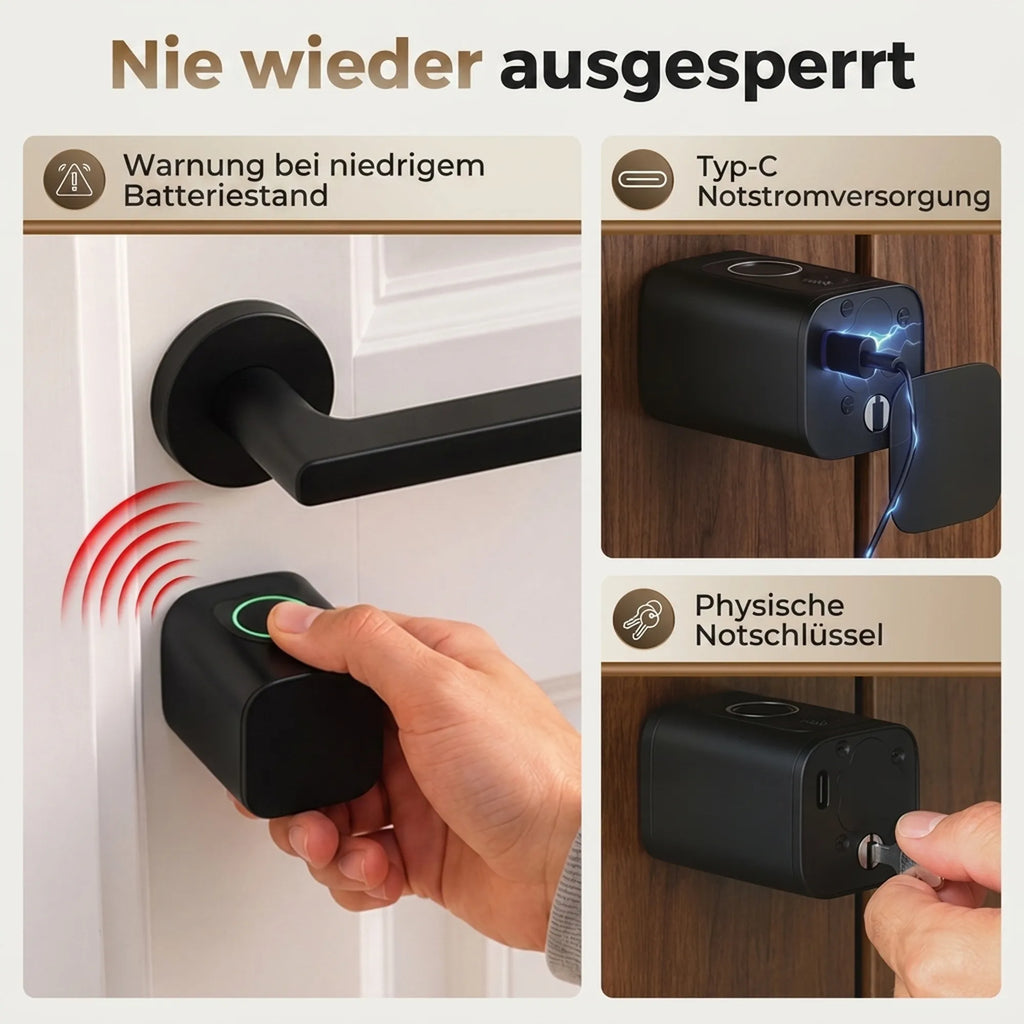 Išmanus durų cilindras 5 viename: piršto atspaudas, kodas, programėlė, NFC
