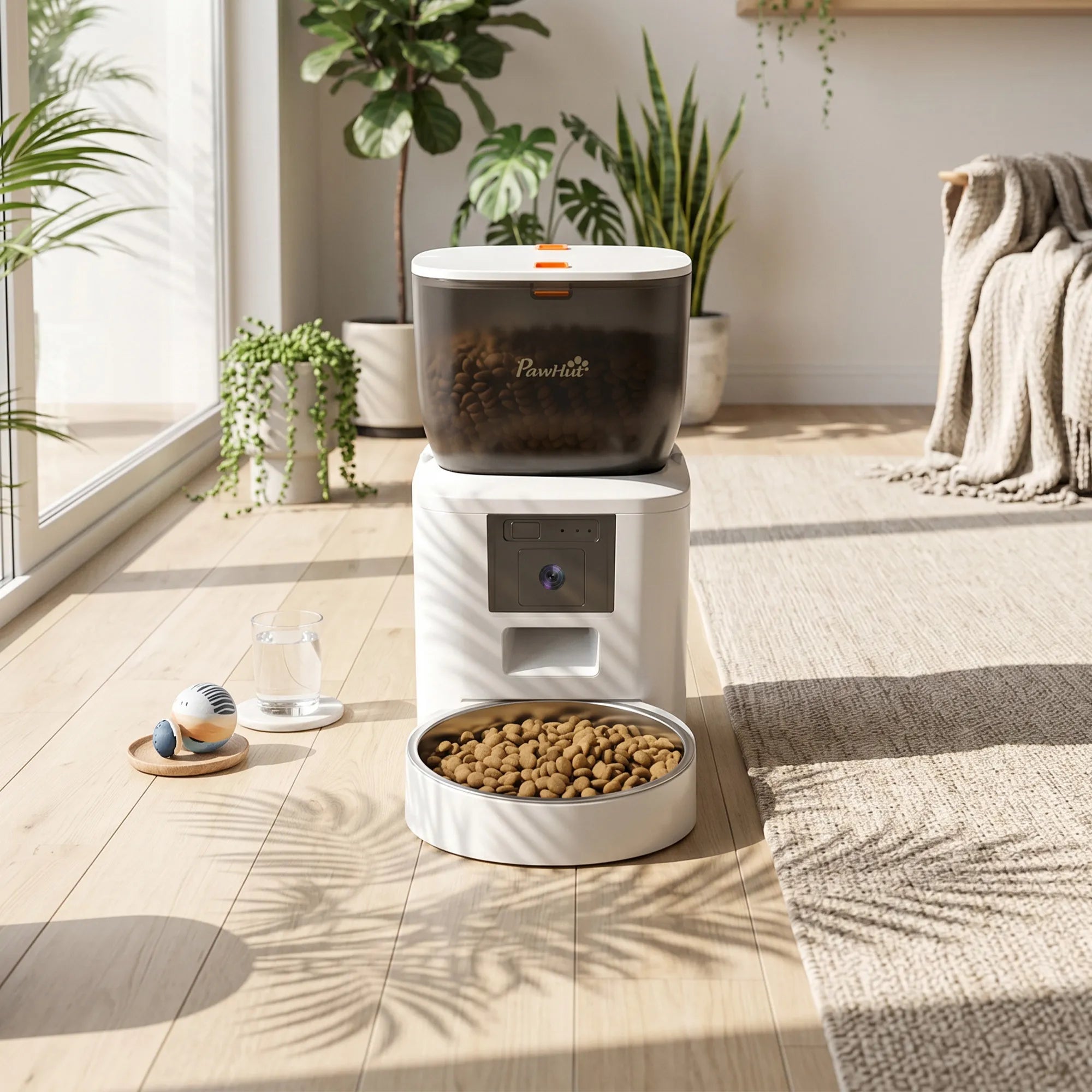 Išmanusis automatinis ėdalo dozatorius su kamera, 4 l, baltas 2,4 GHz WLAN