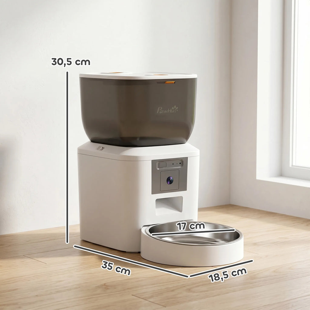 Išmanusis automatinis ėdalo dozatorius su kamera, 4 l, baltas 2,4 GHz WLAN