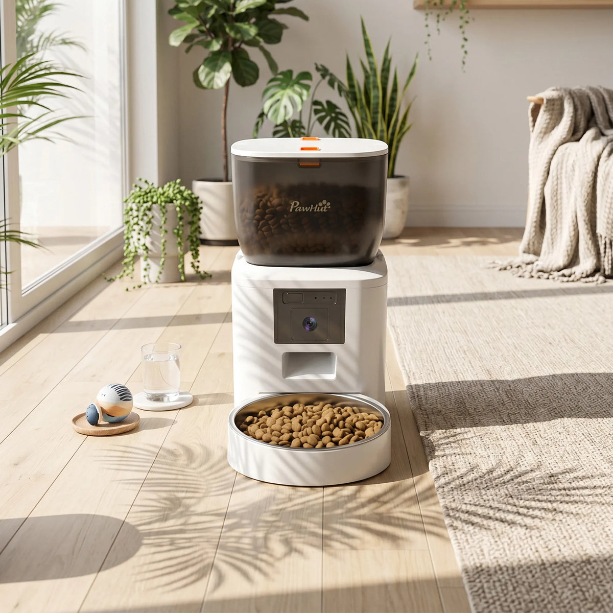 Išmanusis automatinis ėdalo dozatorius su kamera, 4 l, baltas 2,4 GHz WLAN