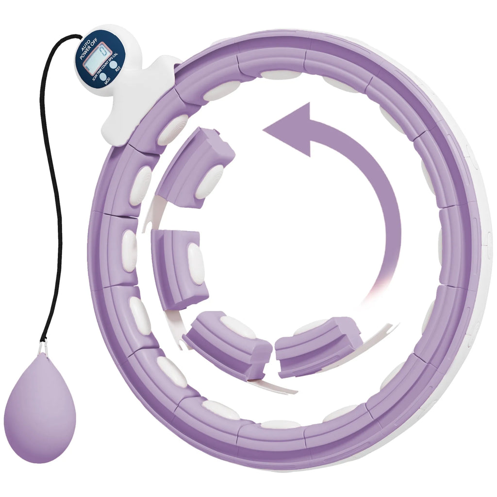 Išmanusis Hula-Hoop lankas su svoriu ir skaitikliu, reguliuojamas 76–113 cm, violetinis