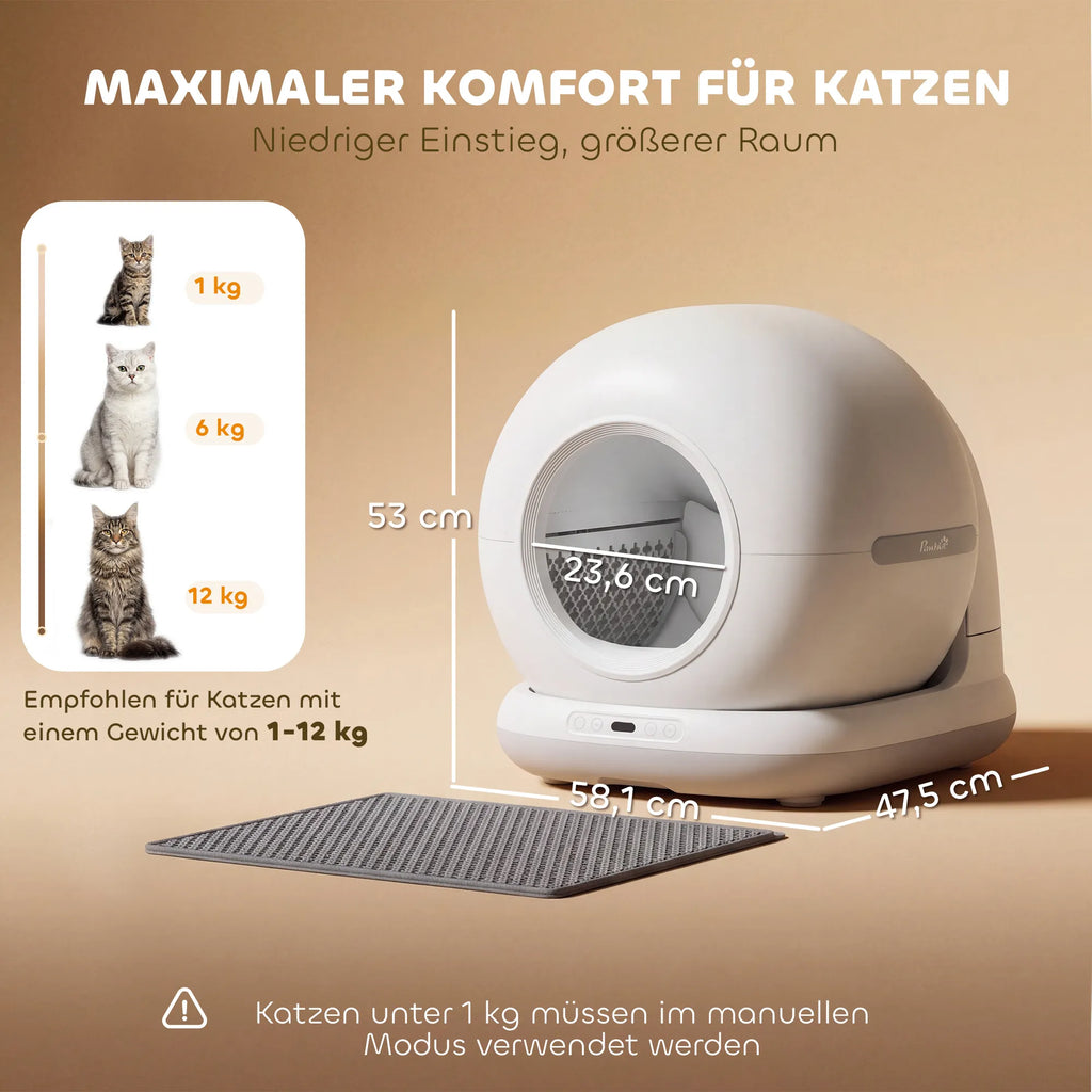 Išmanusis savaime išsivalantis kačių tualetas, 72 l, su HD kamera ir programėlės valdymu, 1–12 kg katėms