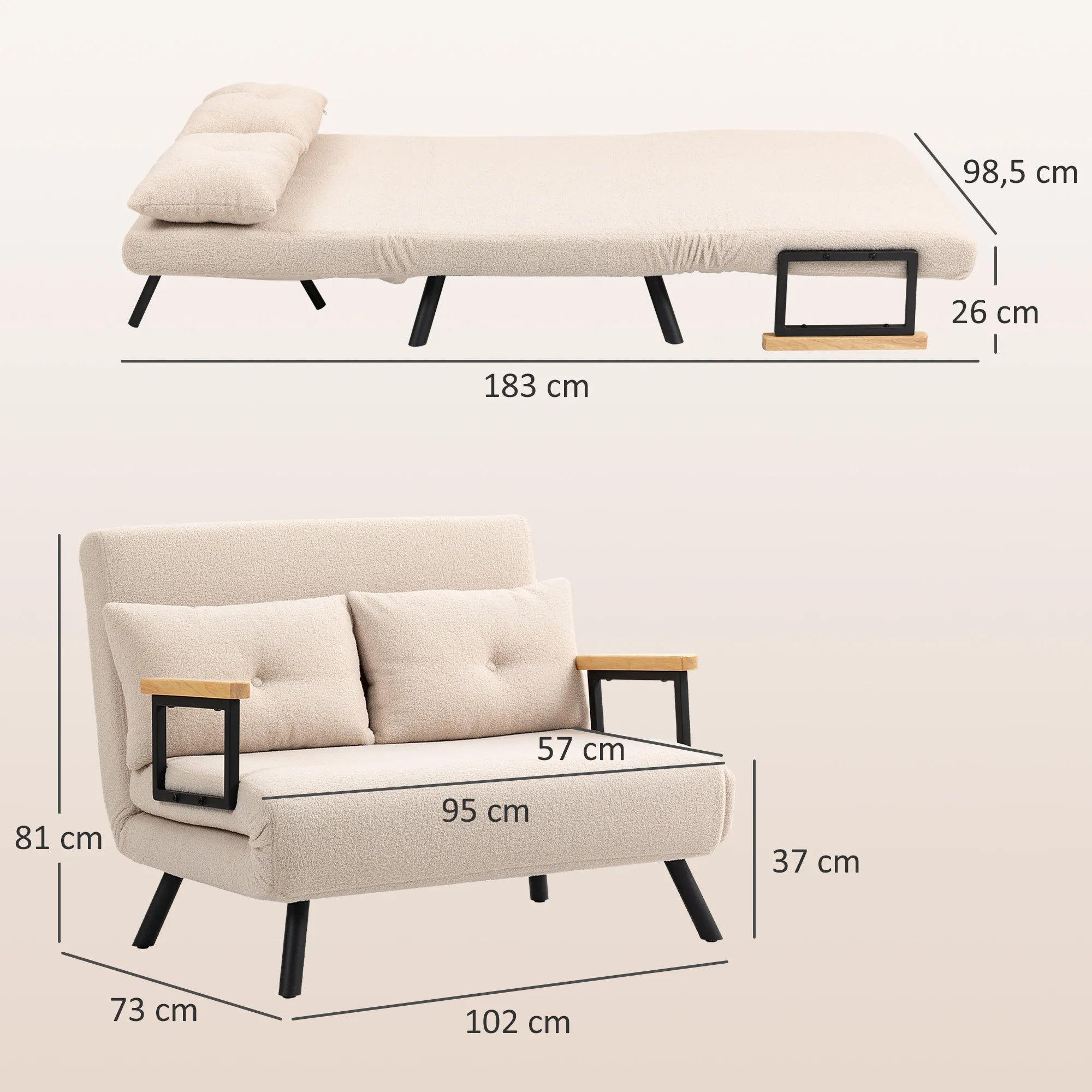 Išskleidžiama sofa-lova, reguliuojama, smėlio spalvos