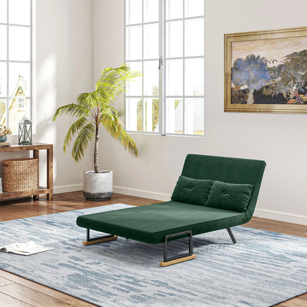 Išskleidžiama sofa-lova su 2 pagalvėmis, žalia