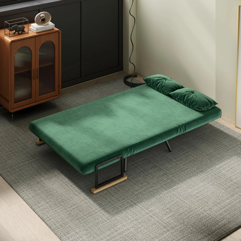 Išskleidžiama sofa-lova su 2 pagalvėmis, žalia