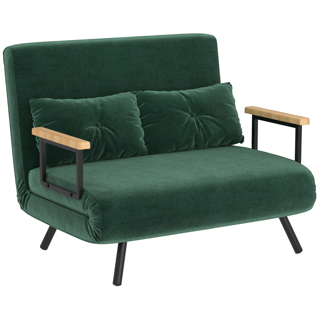 Išskleidžiama sofa-lova su 2 pagalvėmis, žalia