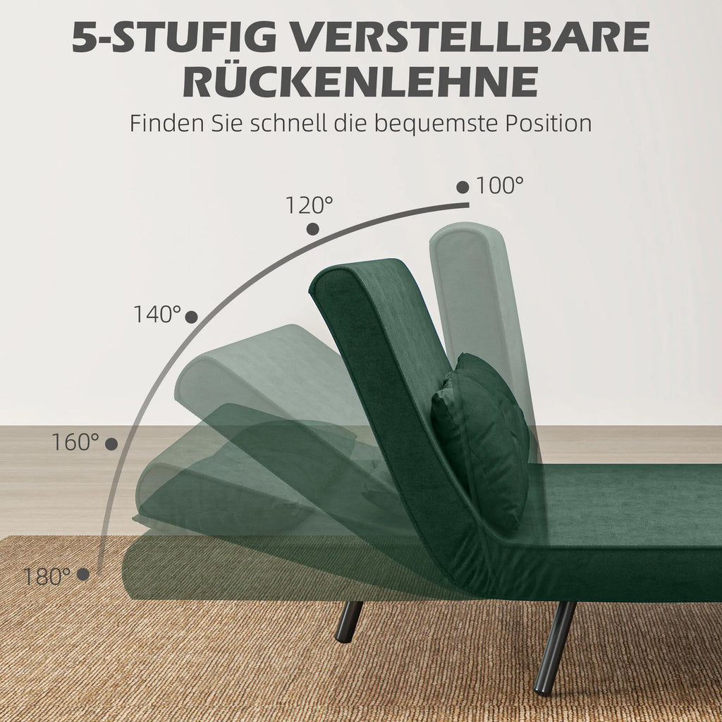 Išskleidžiama sofa-lova su 2 pagalvėmis, žalia