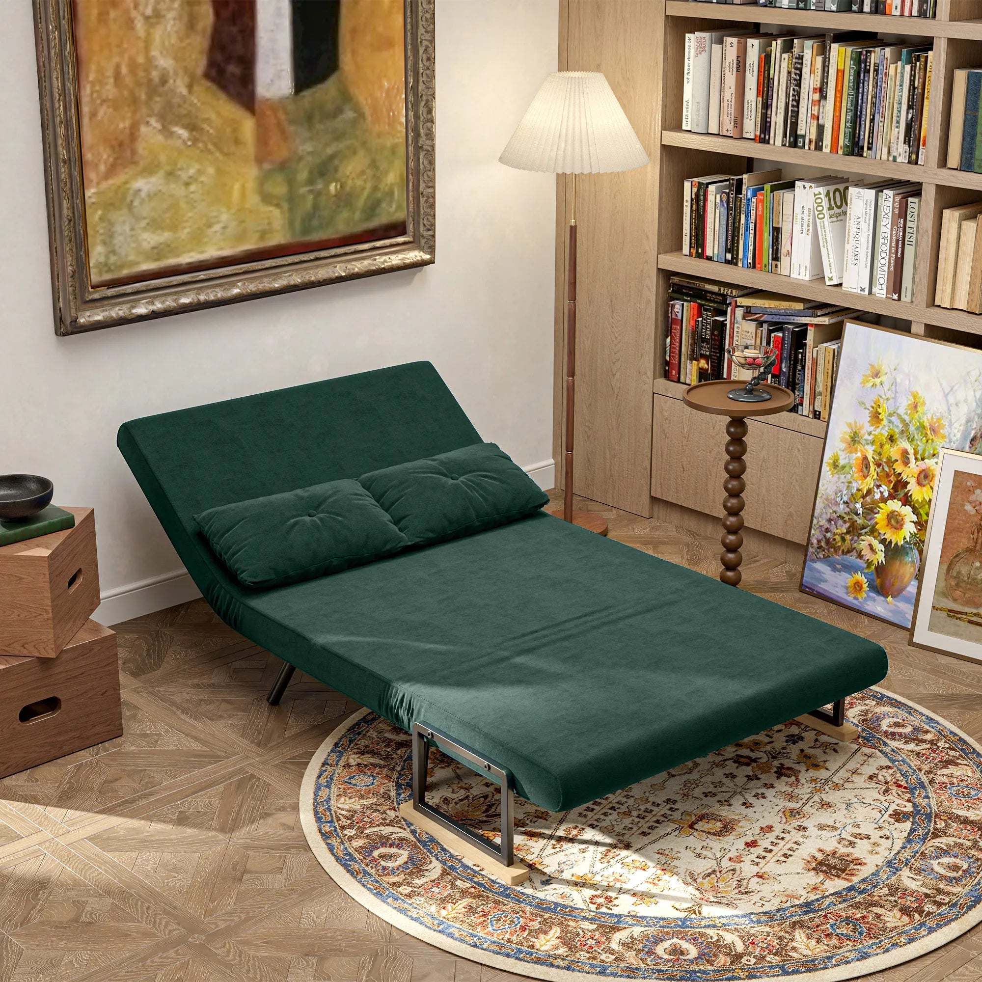 Išskleidžiama sofa-lova su 2 pagalvėmis, žalia