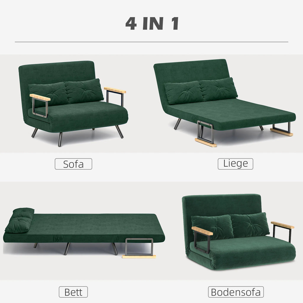 Išskleidžiama sofa-lova su 2 pagalvėmis, žalia
