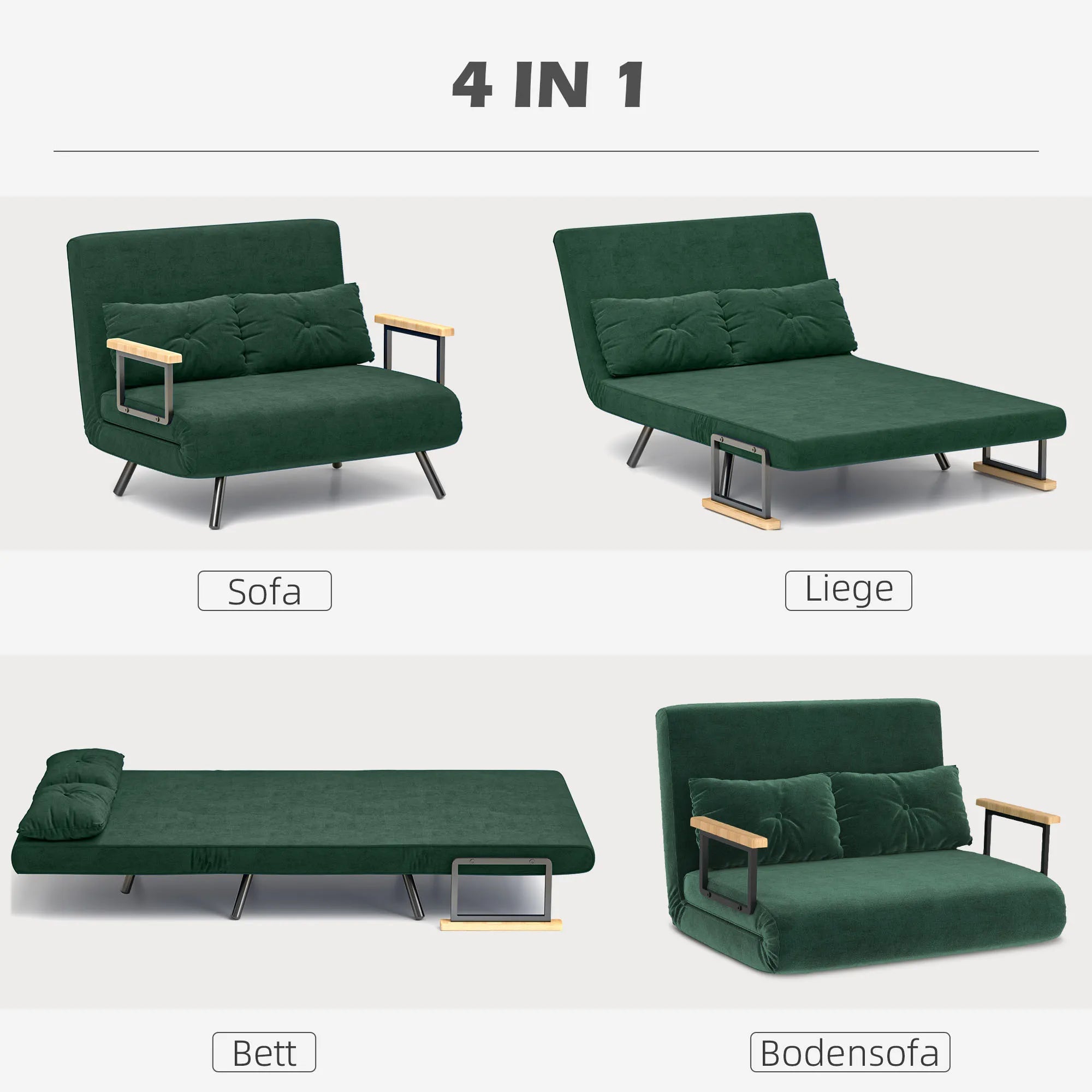 Išskleidžiama sofa-lova su 2 pagalvėmis, žalia