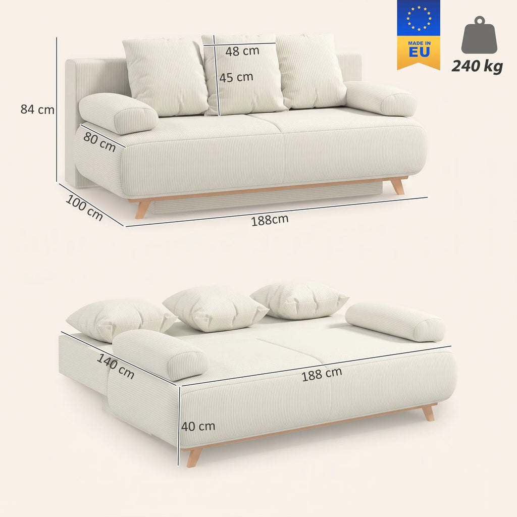 Išskleidžiama sofa-lova su patalynės dėže, smėlio spalvos
