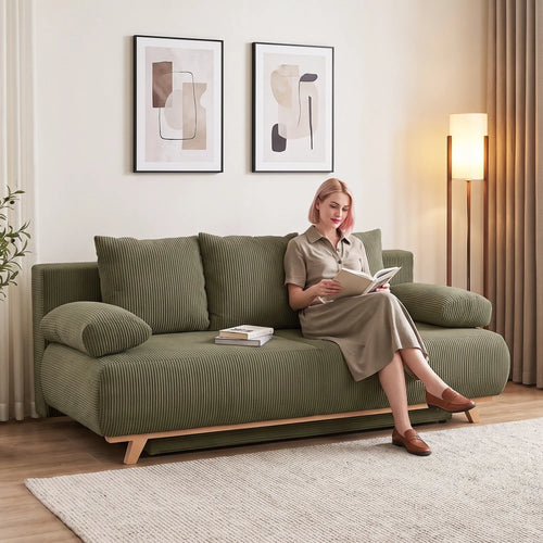 Išskleidžiama sofa-lova su patalynės dėže, tamsiai žalia