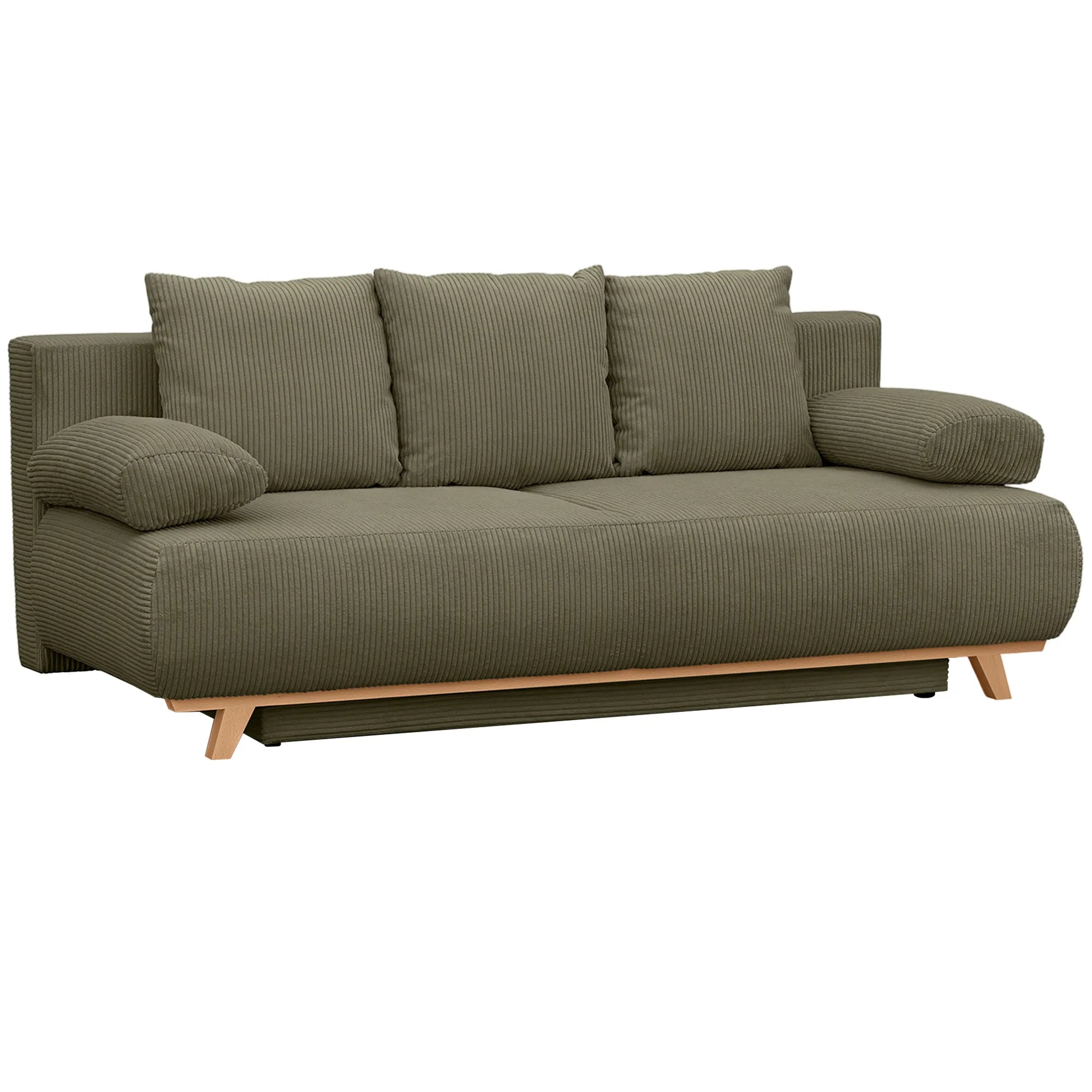Išskleidžiama sofa-lova su patalynės dėže, tamsiai žalia