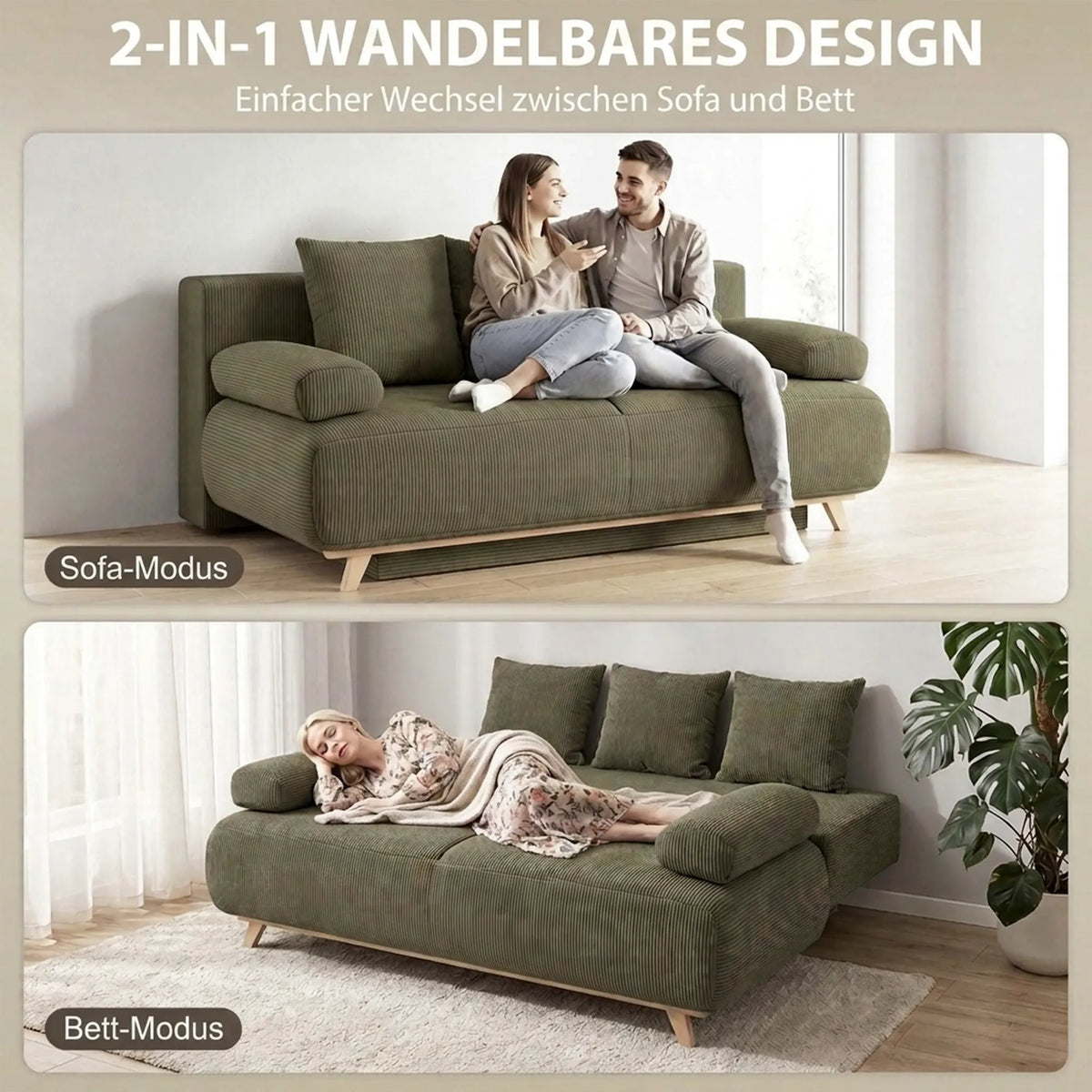Išskleidžiama sofa-lova su patalynės dėže, tamsiai žalia