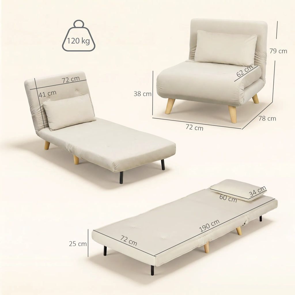 Išskleidžiamas fotelis lova, 3-in-1, 72 cm, smėlio spalvos