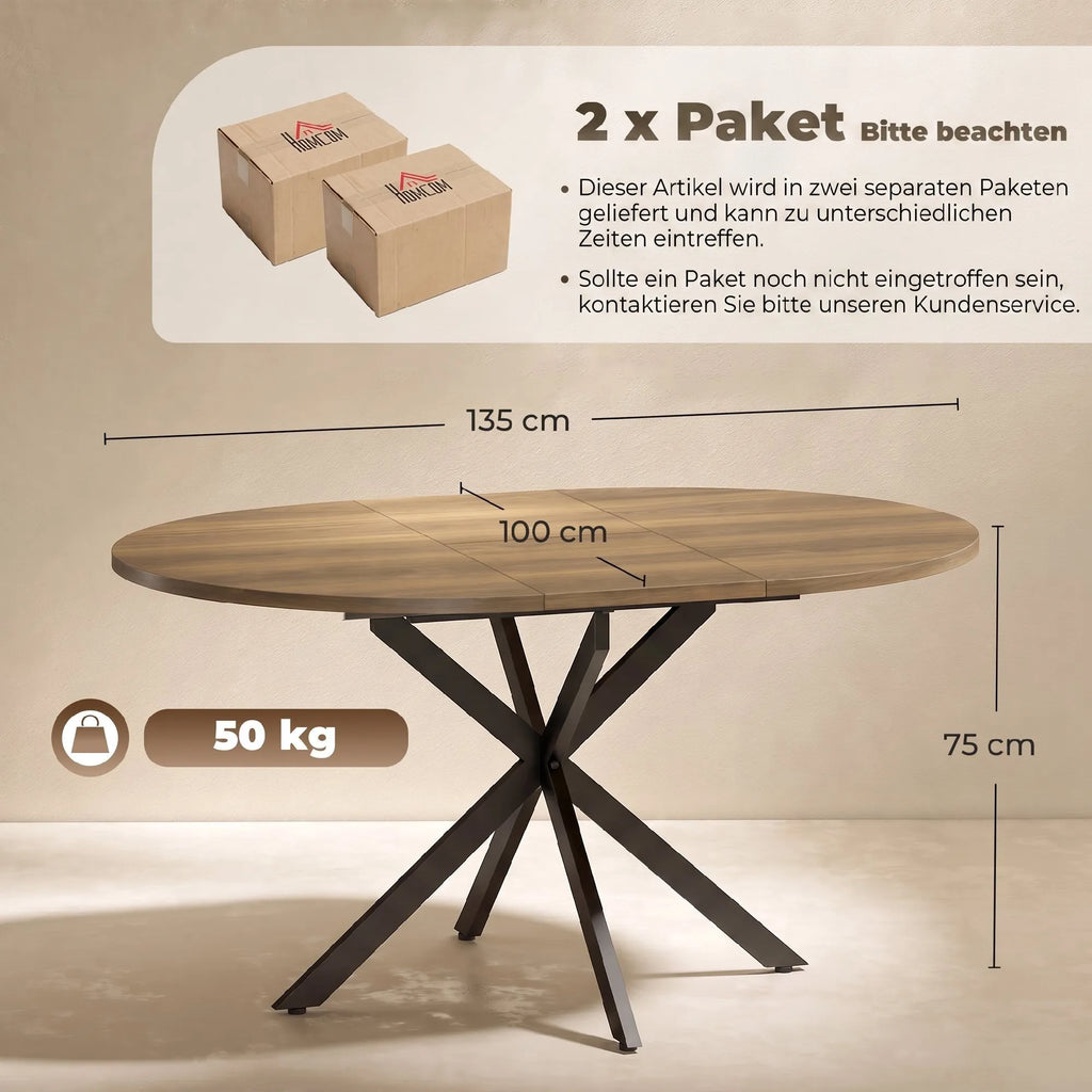 Stalo matmenų schema centimetrais: 135 x 100 x 75 cm, svoris 50 kg
