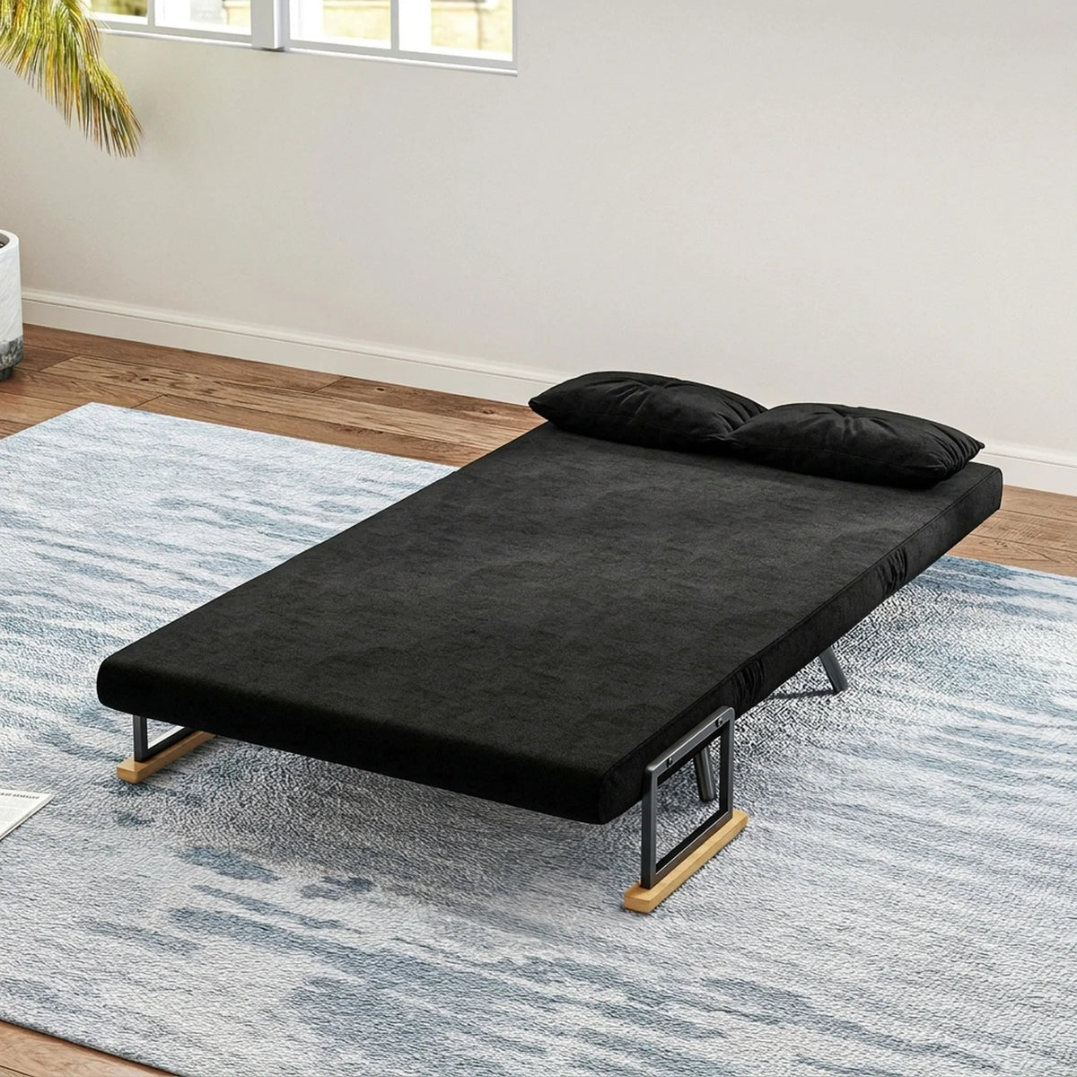 Išskleidžiamoji sofa-lova, 102 cm, juoda