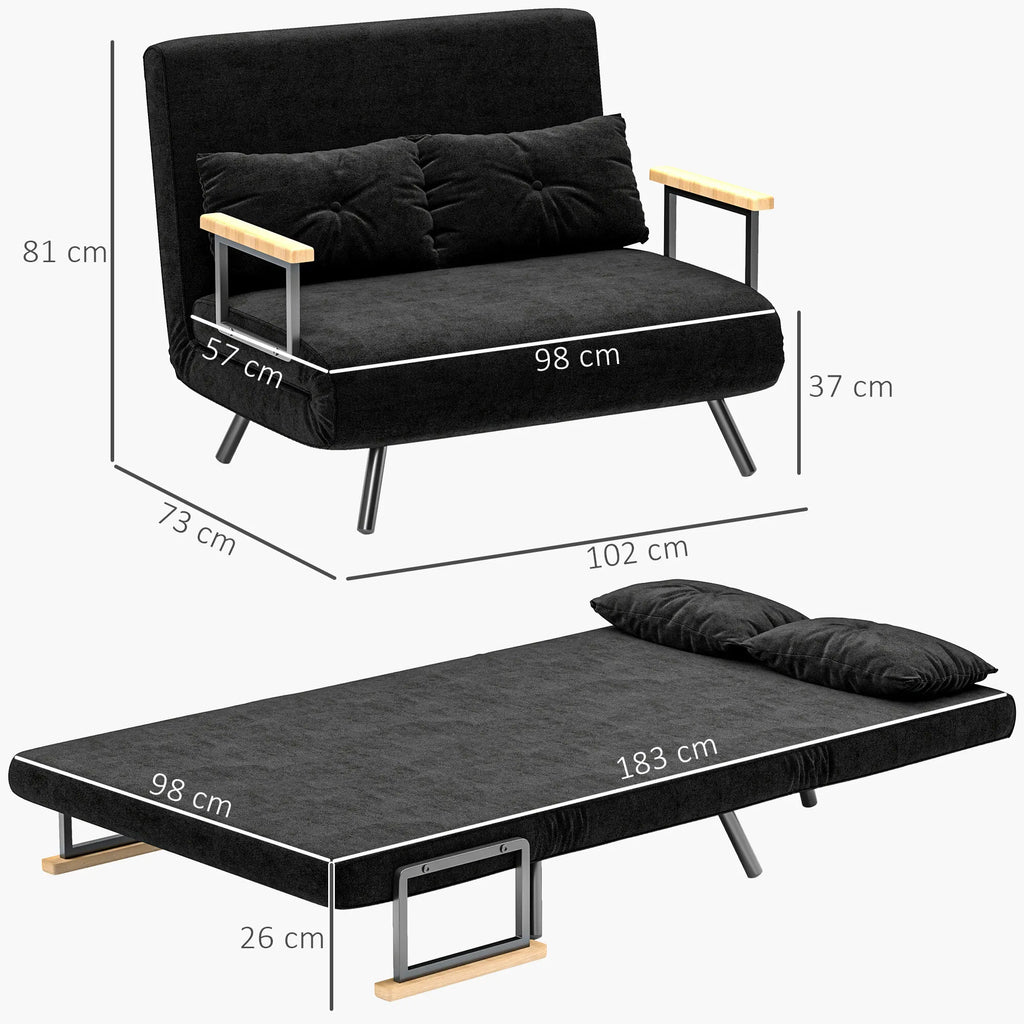 Išskleidžiamoji sofa-lova, 102 cm, juoda