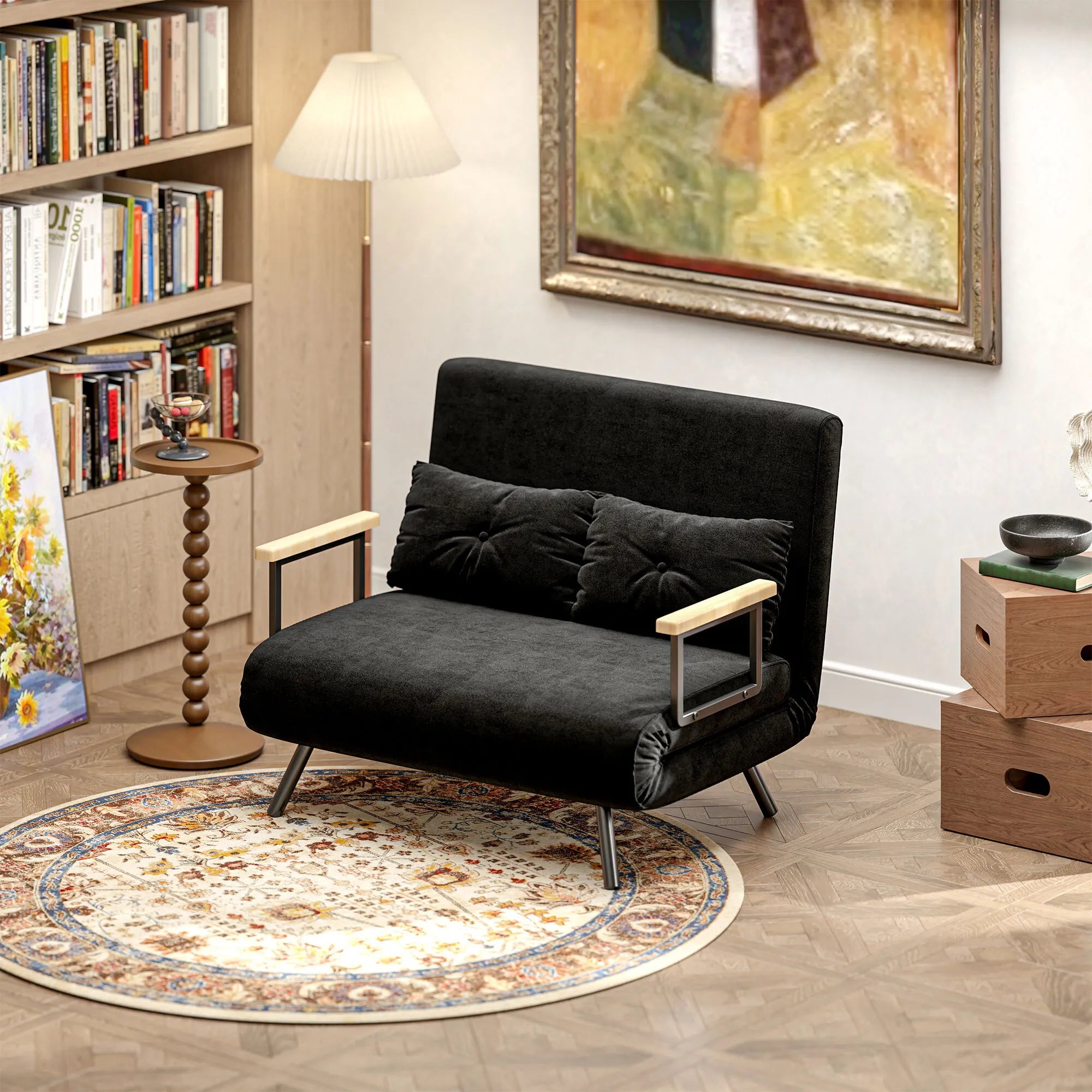 Išskleidžiamoji sofa-lova, 102 cm, juoda