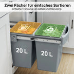Ištraukiamas šiukšliadėžių komplektas, 40 L, pilkas, 2 x 20 L