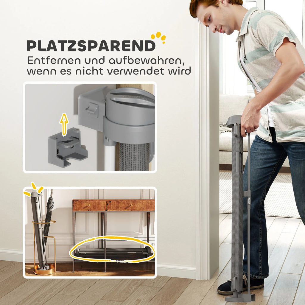 Ištraukiamos laiptų apsaugos grotelės 0–136 cm 87 cm aukščio durų apsaugos grotelės naminiams gyvūnams 142 x 10 x 87 cm Pilkos spalvos