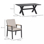 Stalo ir kėdės matmenų schema: stalas 175x92,5x73 cm, kėdė 57x68,5x85 cm