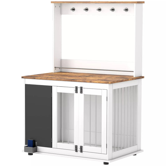 Šunų dėžė su laikymo lentyna žaislams, kabliai pavadėliams, rašomoji lenta, trintukas, dideliems šunims, balta