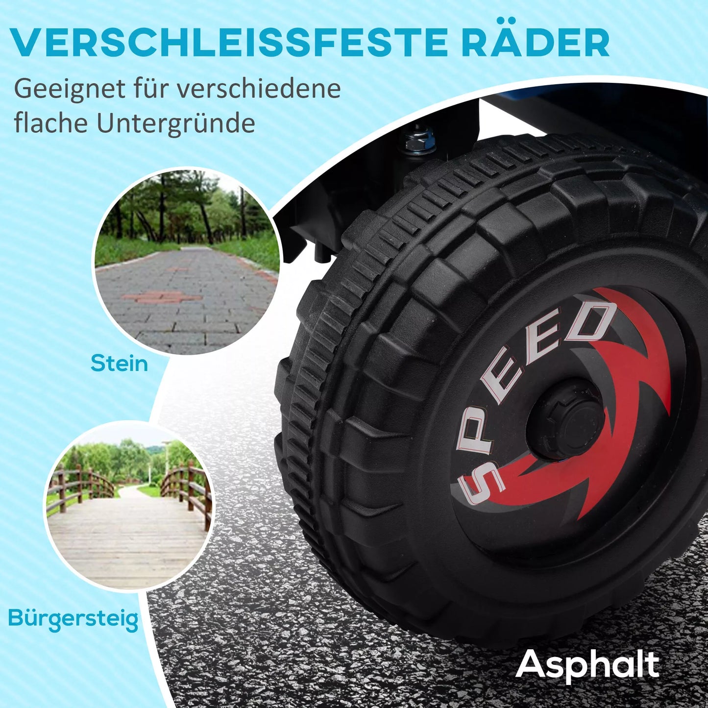 Vaikiškas keturratis, įkraunamas, 2,5 km/val., su priekaba, 50 min. važiavimo laikas, vaikams nuo 1,5 iki 3 metų, Mėlynas