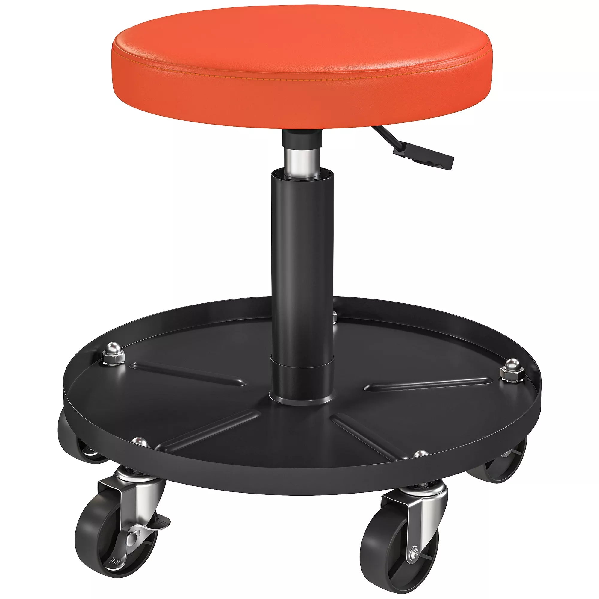 Serviso taburetė su ratukais ir įrankių dėtuve, reguliuojamo aukščio, iki 135 kg, oranžinė