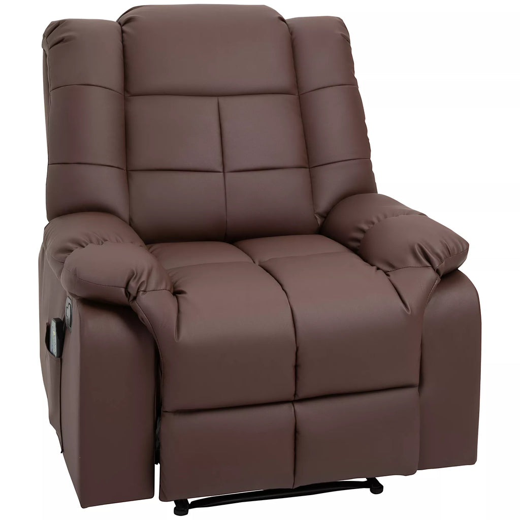 Massage chair, reclining with remote control 94 x 99 x 99 cm, brown faux leather