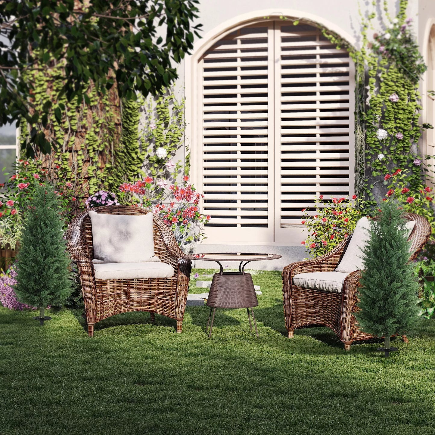 2 vnt. dirbtinių augalų rinkinys, dirbtiniai kiparisai su 831 lapeliu kiekvienas, universalus, žalias