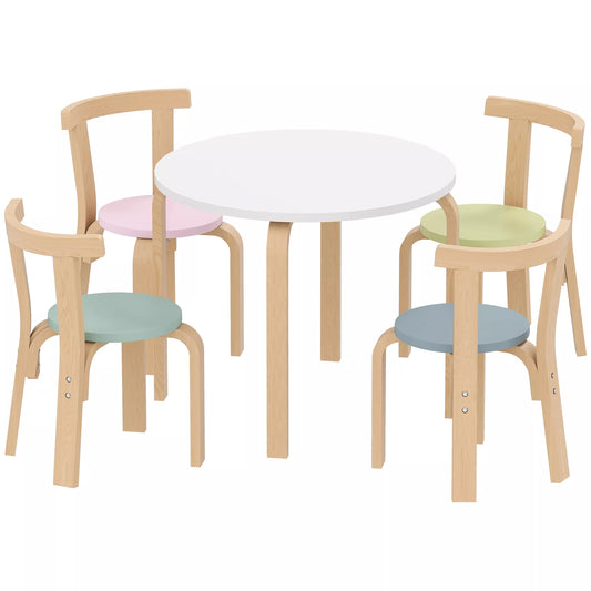 5 dalių vaikiškas stalo ir kėdžių komplektas, lengvas, medžio masyvo, spalvingas
