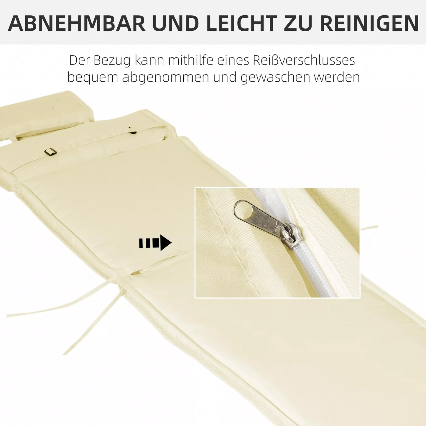 Čiužinys/pagalvėlė sodo gultui su nuimama pagalvėle, kreminės baltos spalvos užvalkalas, 198 x 53 x 5 cm (tik pagalvėlė)