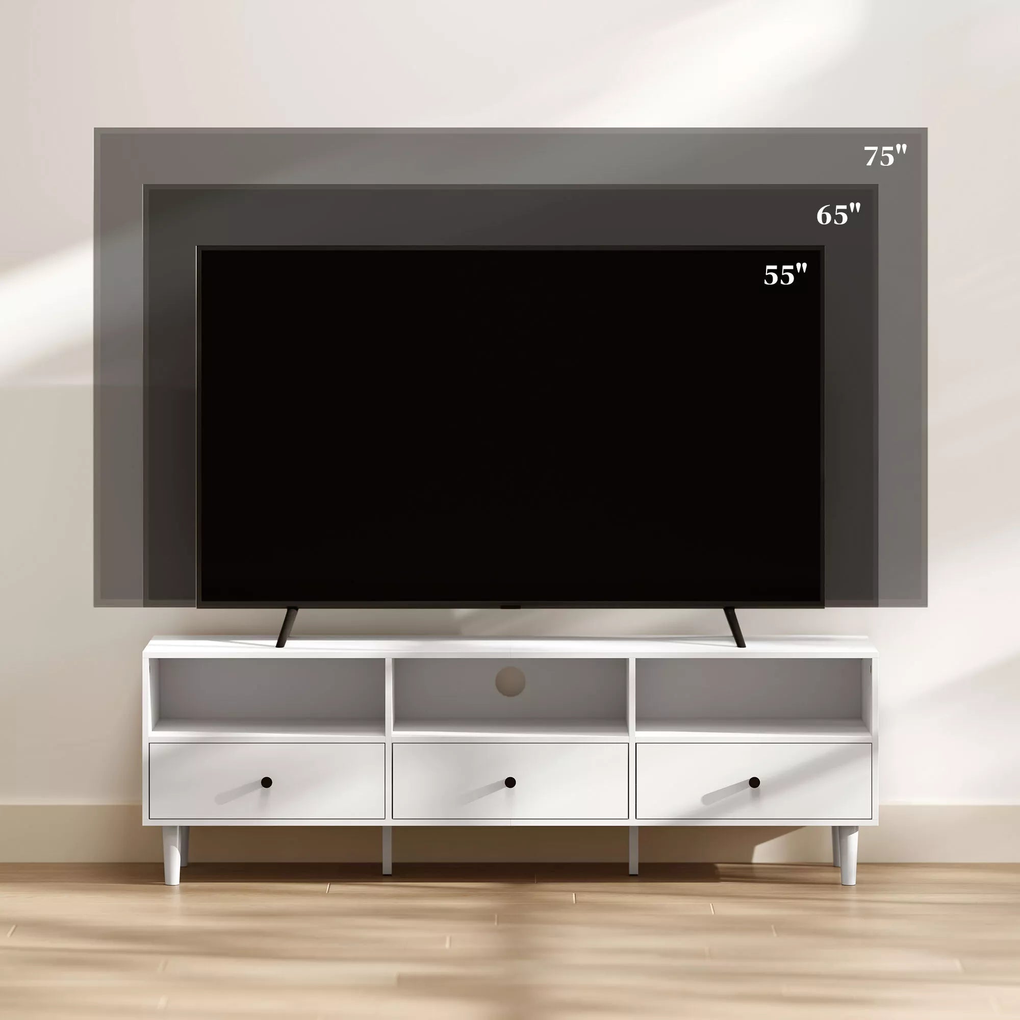 Televizoriaus staliukas su stalčiais, 140 cm, baltas