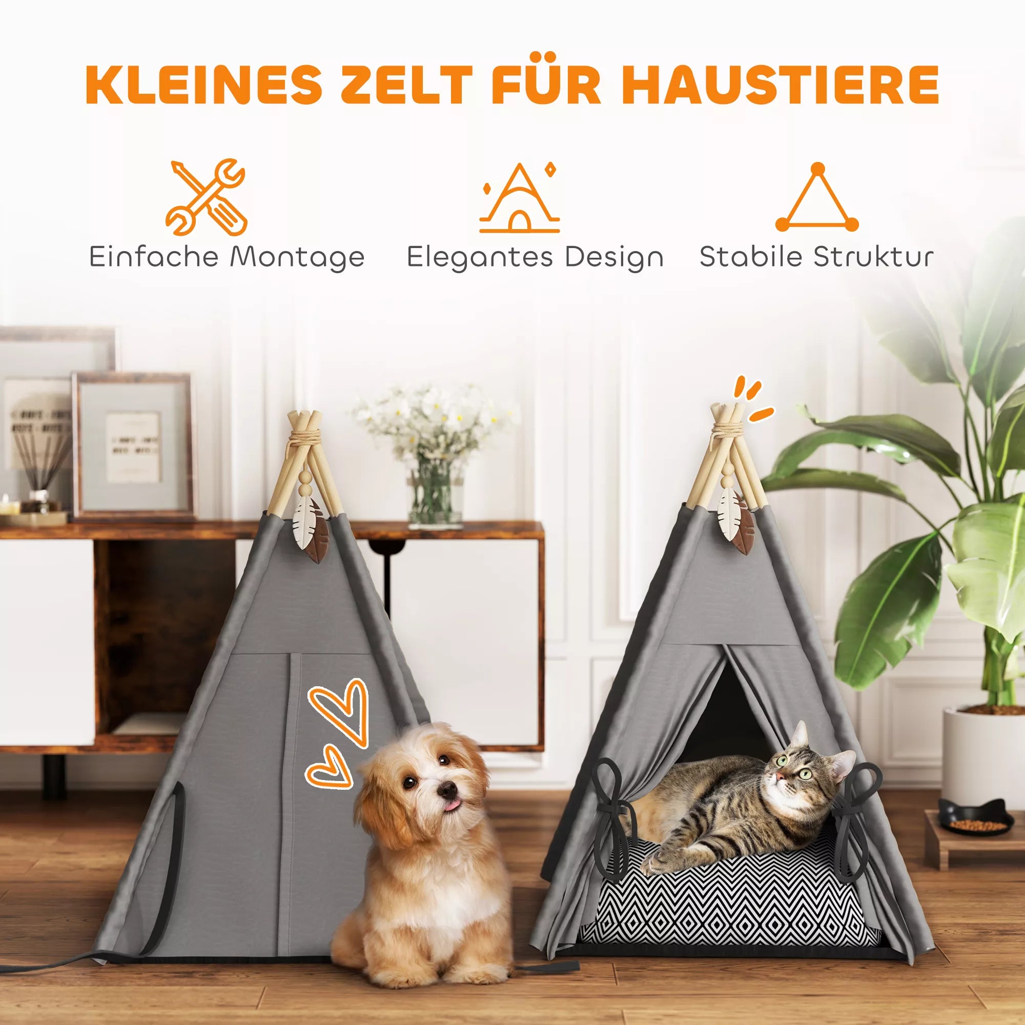 Tipi palapinė naminiams gyvūnams, gyvūnų lovelė tipi stiliaus, katės palapinė su pagalvėmis, šunų lovelė miegui, katės lovelė, pilka