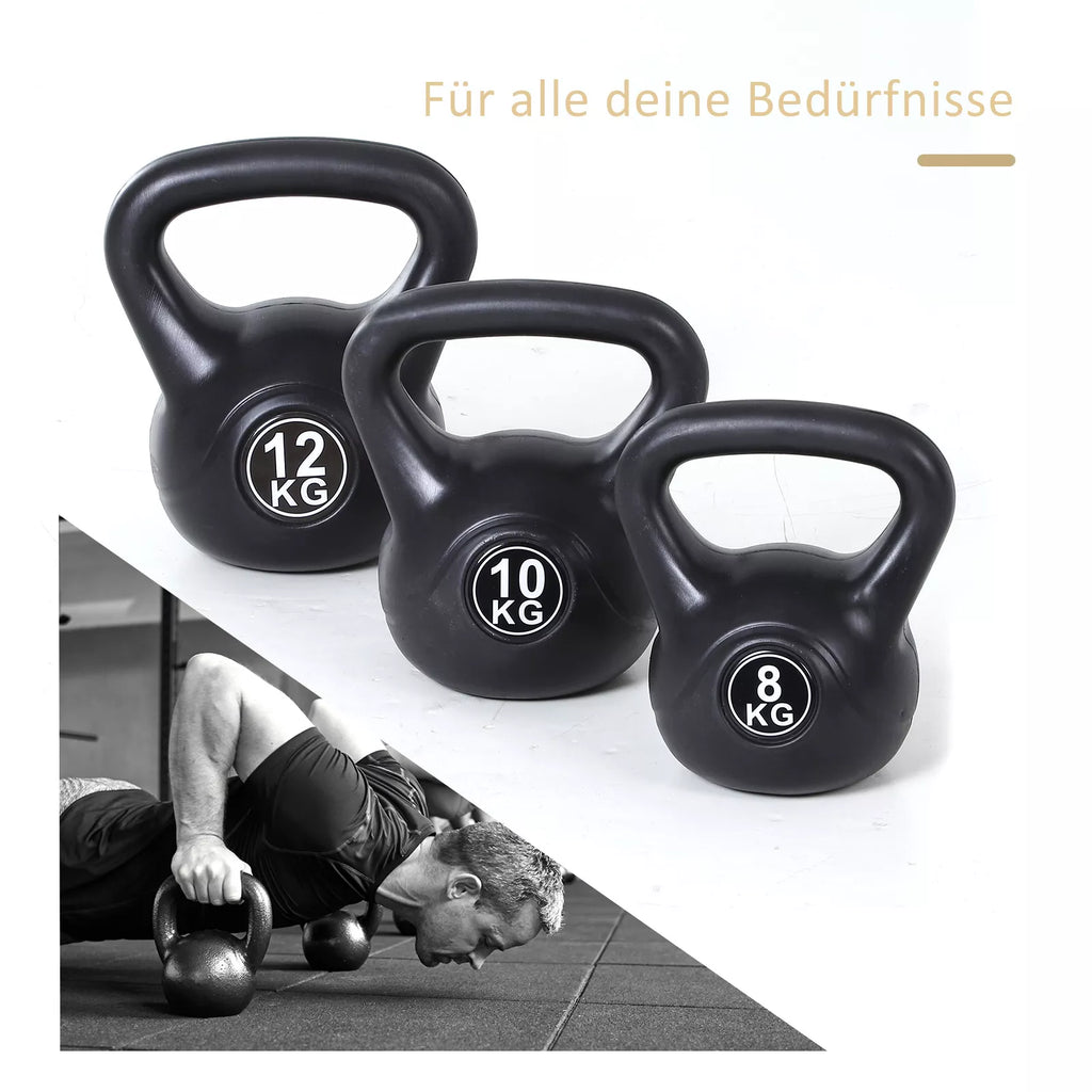 Kettlebell rutulinis svarmuo 8 kg, užpildytas smėliu, skirtas pradedantiesiems, juodas