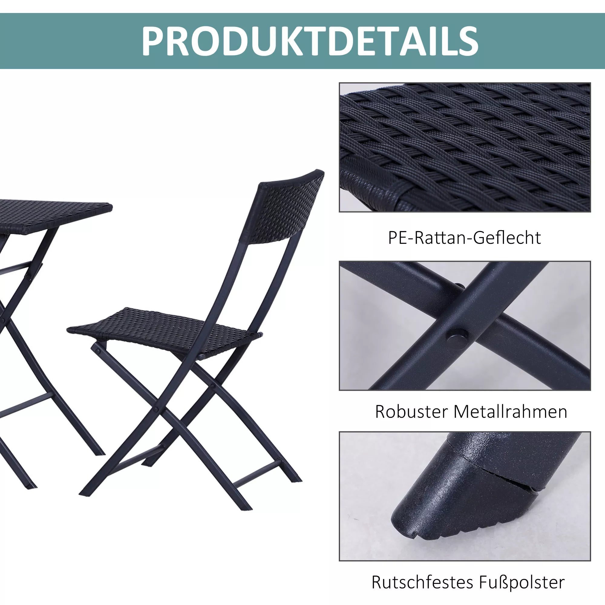 Polyrattan bistro komplektas 2 asmenims Sėdimoji grupė Rotango sodo baldų komplektas Juodas