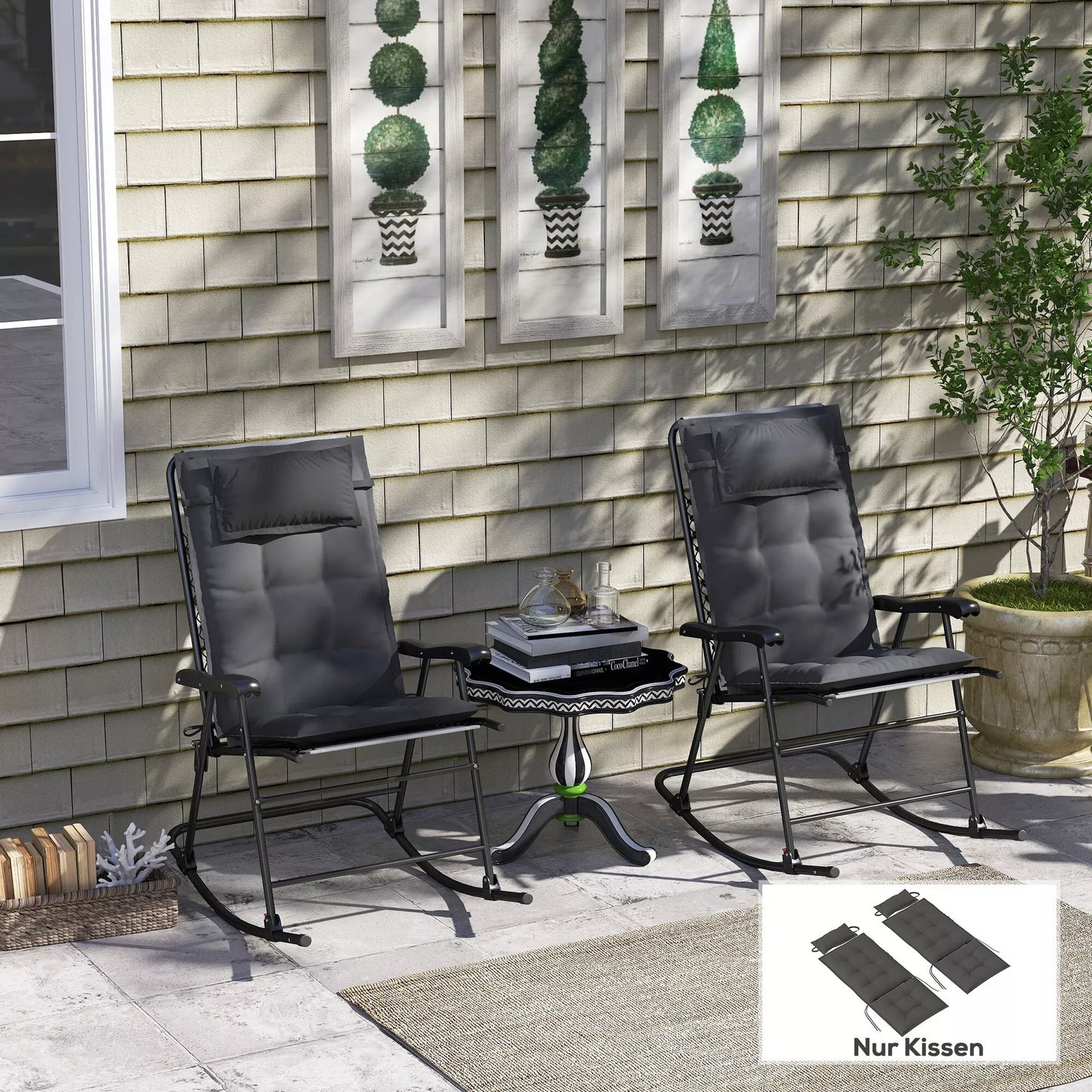 2 vnt. komplektas čiužinys/pagalvėlė lauko gultui, atsparus vandeniui, gulto čiužinys sodo gultui, paminkštinta pagalvėlė 50x116x5 cm, tamsiai pilka