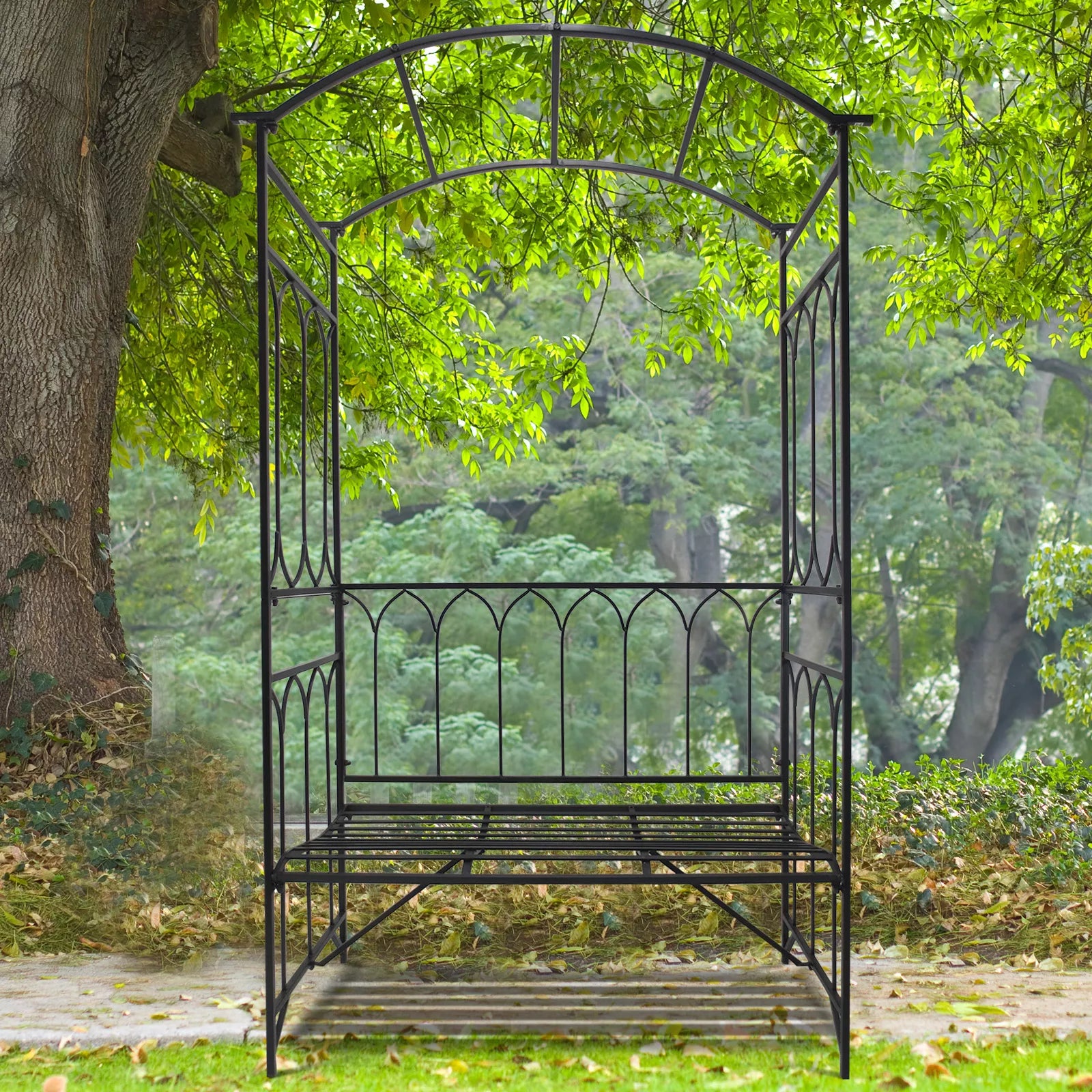 Rožių arkos su suoliuku Rožių suoliukas Pavėsinės suoliukas Filosofų suoliukas Tinklelis Tinklelis Sodas suoliukas Metalo Juodas 115 x 50 x 203 cm