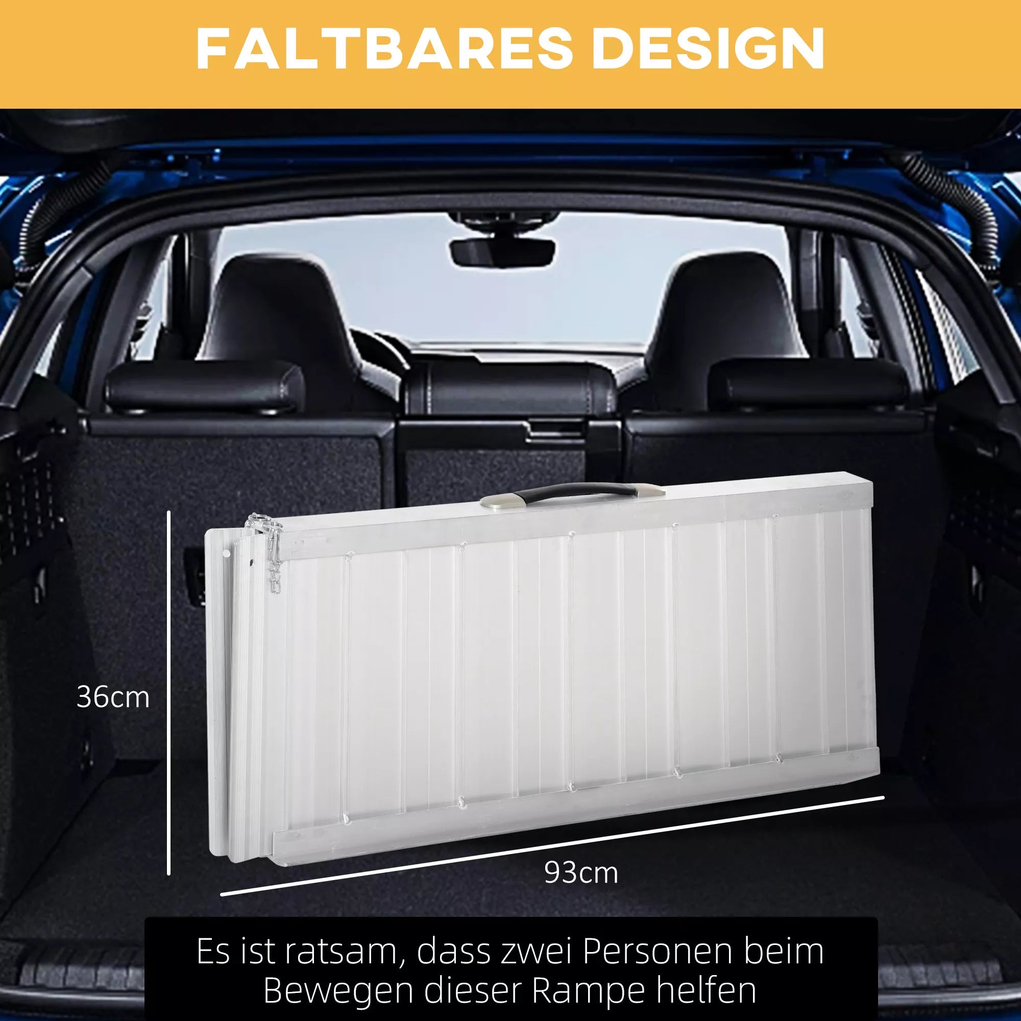 Schema su sulankstoma rampa automobilio bagažinėje